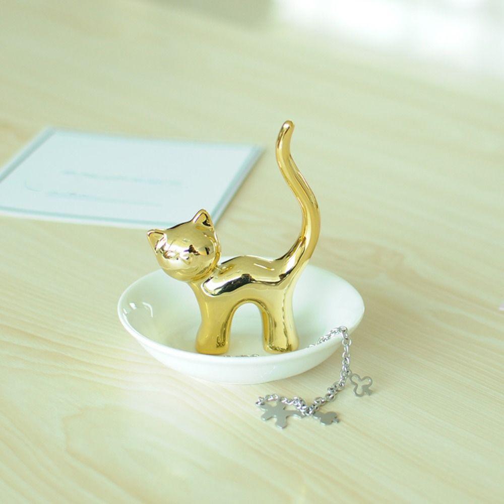 Ceramic Cat Ring Holder Jewelry Display Ring Display Utensils Room Decor Miniature