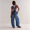 Tuta di jeans da donna a gamba dritta, vestibilità rilassata, stile streetwear, misto cotone