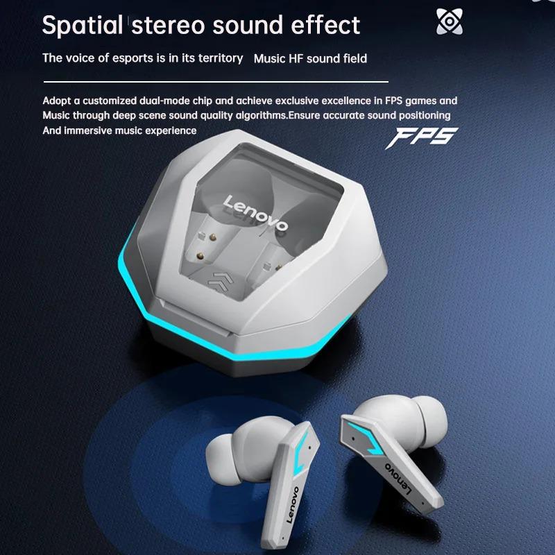 Écouteurs Bluetooth 5.4 d'origine Lenovo TG102, casque de sport sans fil intra-auriculaire, jeu, faible latence, double mode, musique