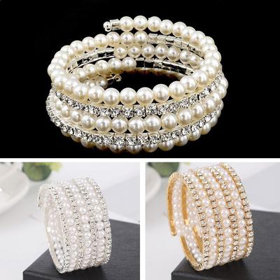 Multi Layer Hand Wrist Bracel Shining Imitation Pearl Bracelets Gift Crystal Bracelet  Women's
