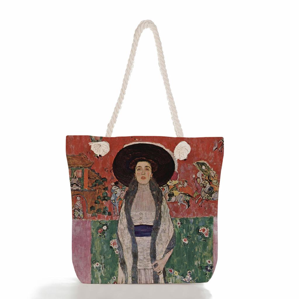 Oil Painting of a Person Print Thick Rope Single-shoulder Beach Bag 7217