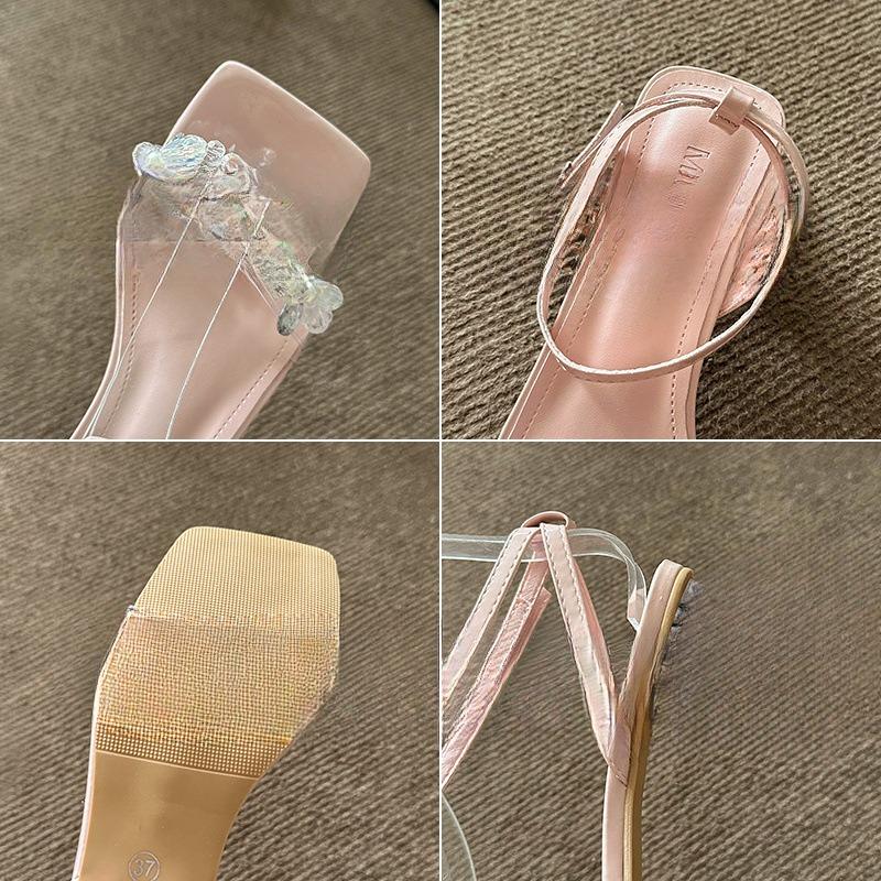 Sandali Scarpe da Donna Nuove Punta Quadrata Spessa Monocinghia Tacchi Alti