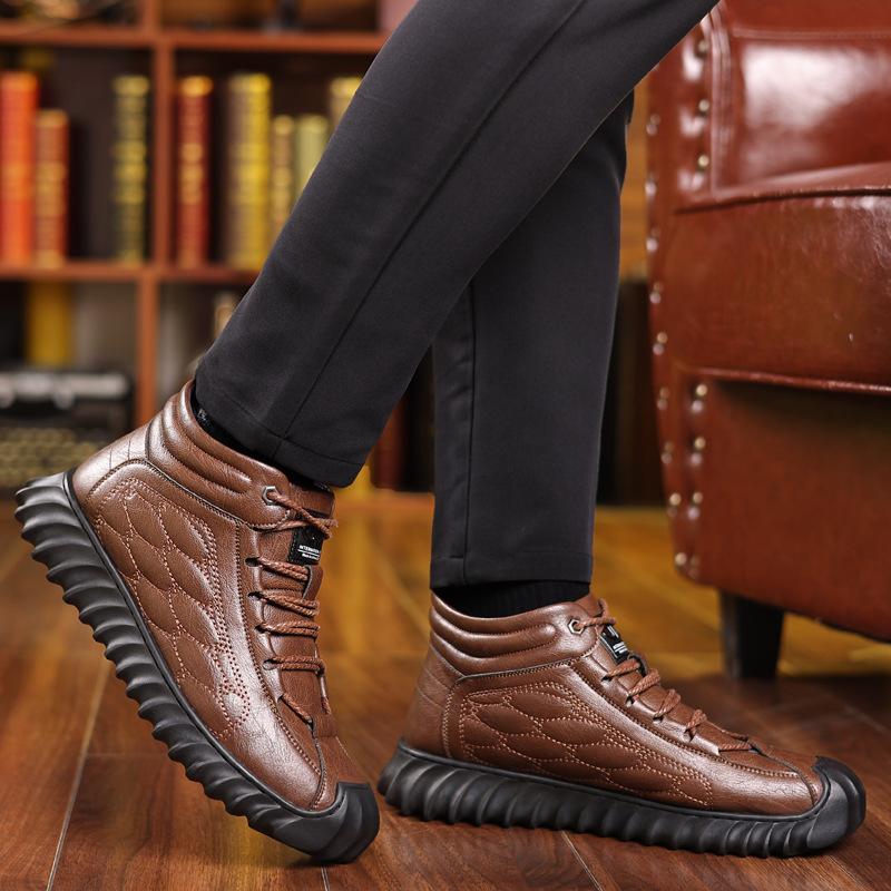 Cotton shoes men's velvet 2025 winter warm leather high-top men's shoes cold-proof snow boots men's comfortable dad shoes