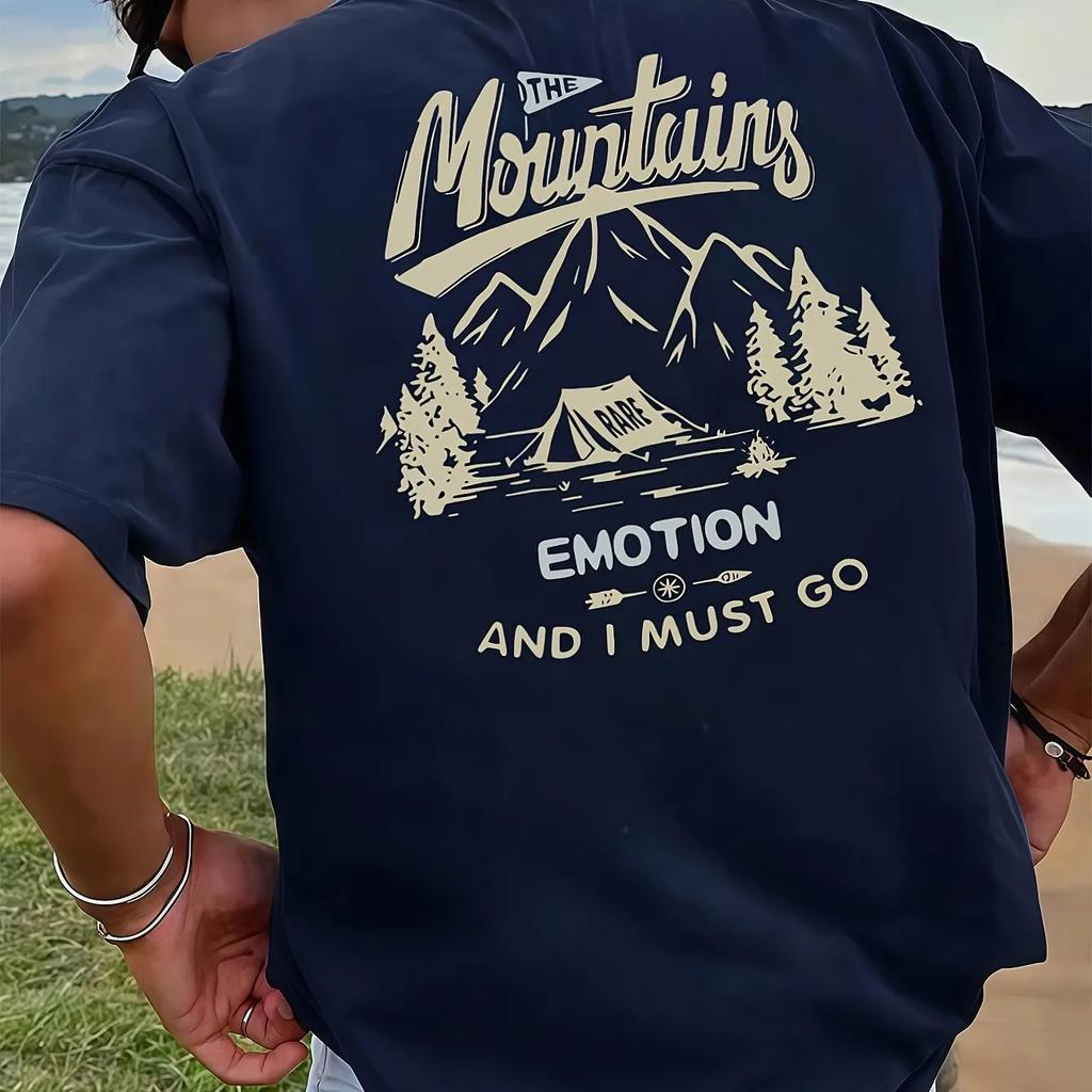 Outdoor Mountain Graphic T-Shirt Men's Summer Casual Versatile Comfortable Loose Short Sleeve Cotton Crew Neck Top Men Clothing