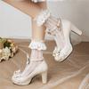 Fashion Spring Ankle Strap Women High Heels Mary Jane Pumps Party Wedding Cosplay White Pink Black Bow Princess Cosplay Lolita Shoes