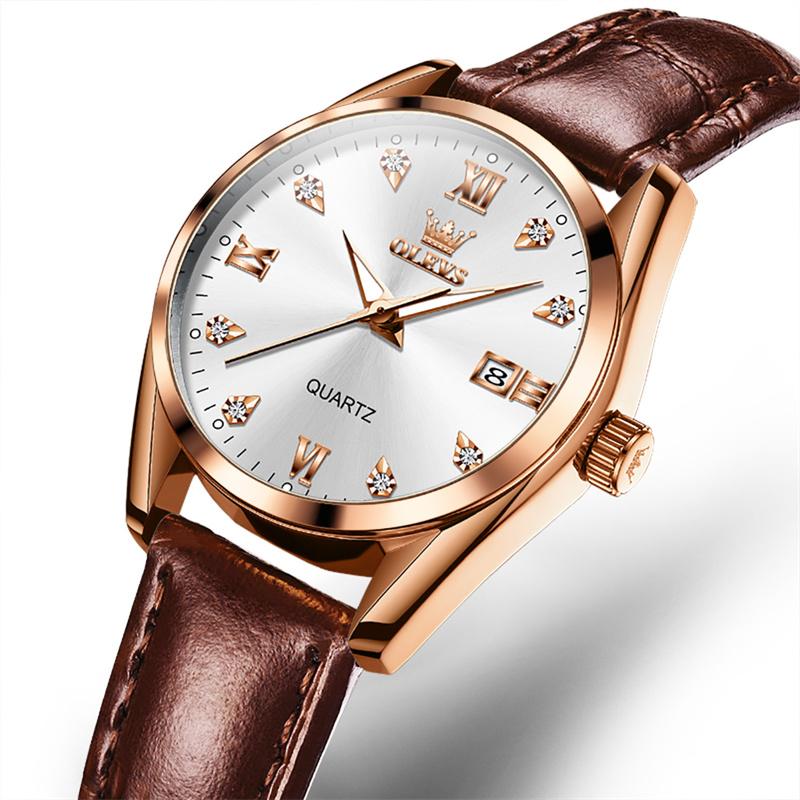 OLEVS Luxury Watches For Women Top Brand Luminous Date Leather Waterproof Quartz Ladies Watch Relogio Feminino Girl Gift