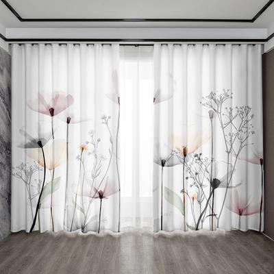Cortinas de Decoración para el Hogar de 2 Piezas con Fondo Floral y Bolsillo para Barra, Cocina, Cafetería, Sala de Estar, Balcón, Jardín