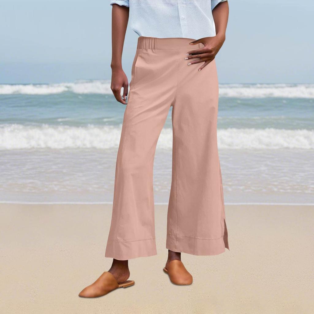 Women's Casual Fashion Pants Color Straight Leg Split With Pockets