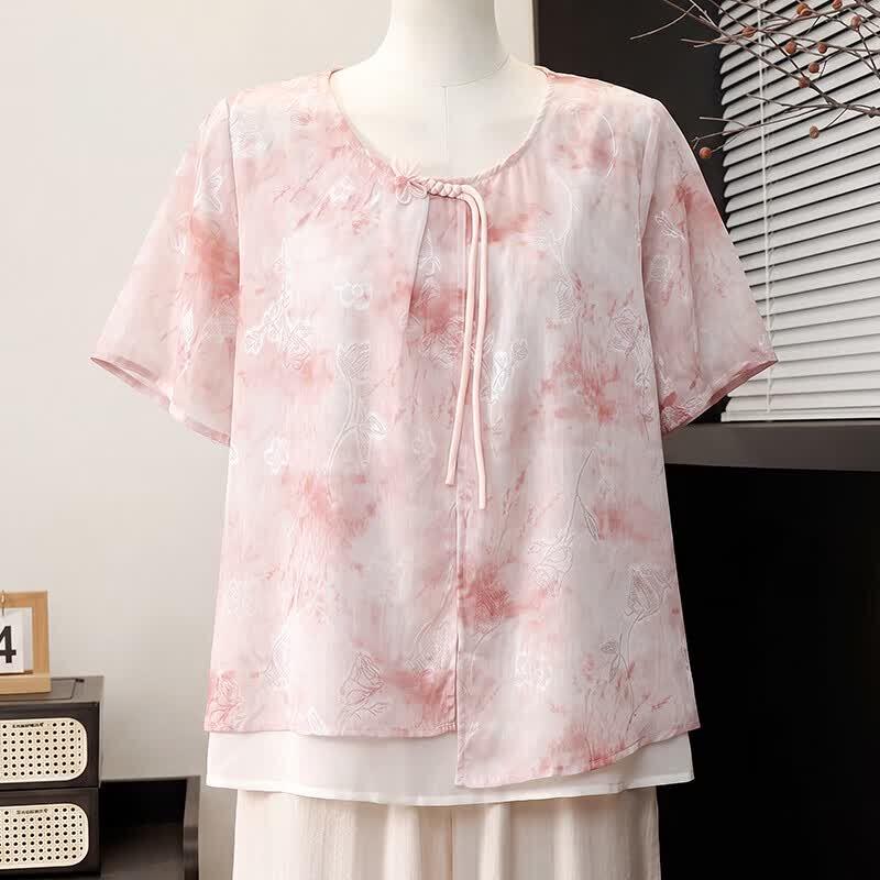 Mother s Day New Chinese Style Chiffon Blouse 3XL