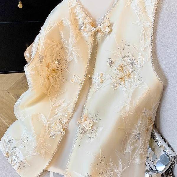 Chinese Vest 2025 Summer Eugen Retro Sleeveless Vest Thin Embroidered Top