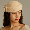 Mesh Pillbox Hat British Style Topper Hat Elegant Wool Bow Hat with Veil  Autumn Winter