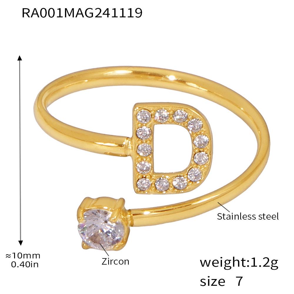 Qiong Yao 26-Letter Zircon Inlaid Jewelry Set: Gold-Plated Titanium Steel Necklace, Bracelet, Ring, and Stud Earrings.