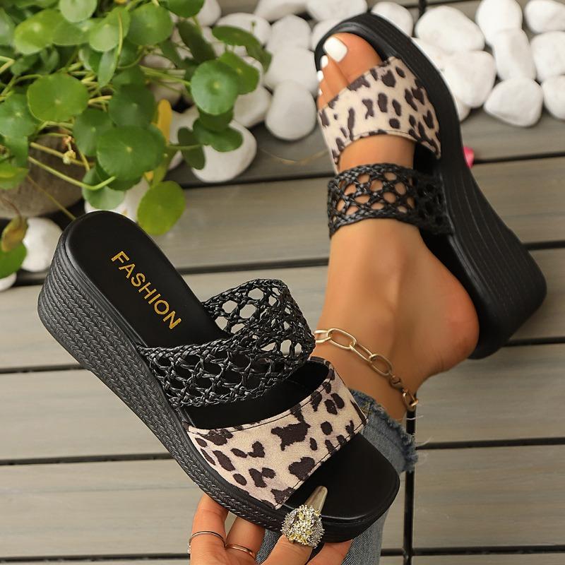 Mode Neue Damen Sandalen High Heel Schuhe für Modische Peep Toe SlipOn Leopardenmuster Fischernetz Stil Schuhe Bequem