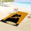 Schwarze Katze Fisch Strandtuch, Künstlerischer Katze hält Fisch Druck Weiche Mikrofaser Unisex für Schwimmen Reisen Camping Spaß