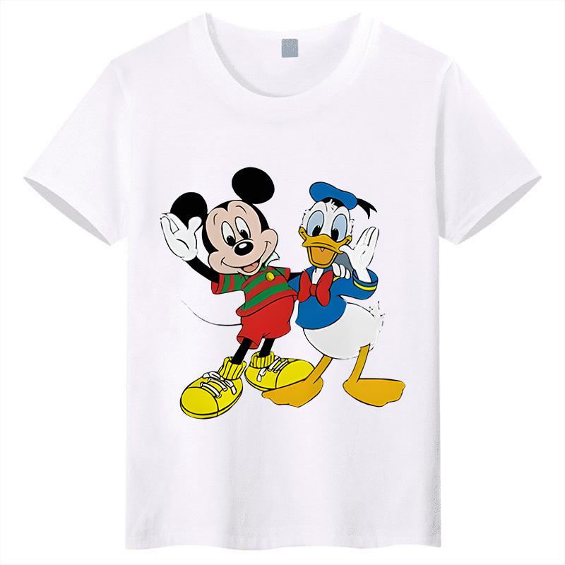 Children's Short-Sleeve Mickey Mouse and Donald Duck Cartoon Print T-Shirt Casual Round Neck Breathable Parent-Child Top