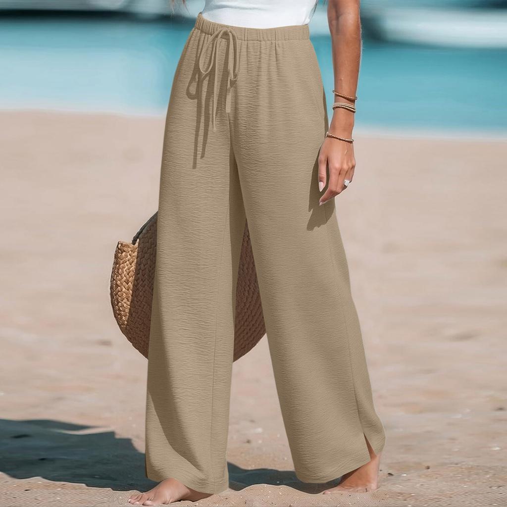 Women's Loose-fitting, -color, Straight-leg Casual Pants With Drawstring And Pockets.