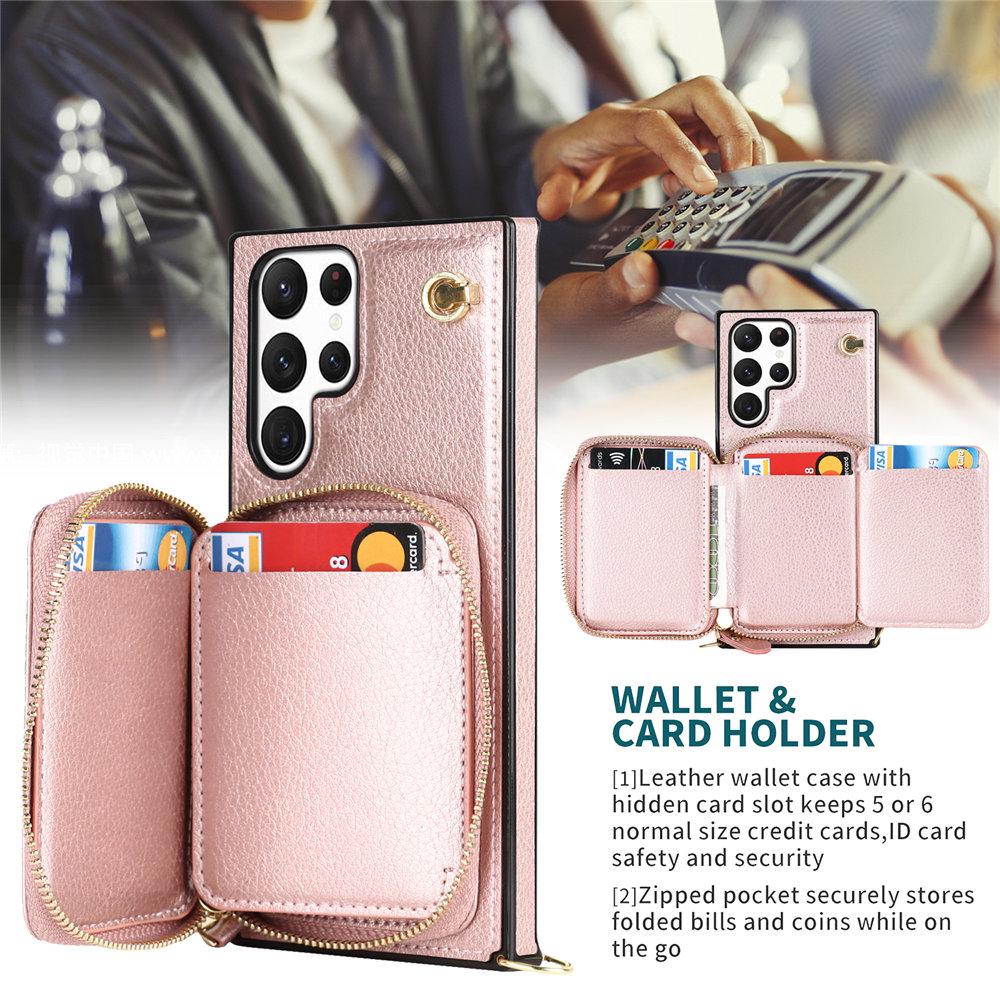 Leather Crossbody Wallet Cards Phone Case For Samsung Galaxy S25 S24 S23 Ultra S22 S21 S20 Note 20 S24FE Lanyard Zipper Cover