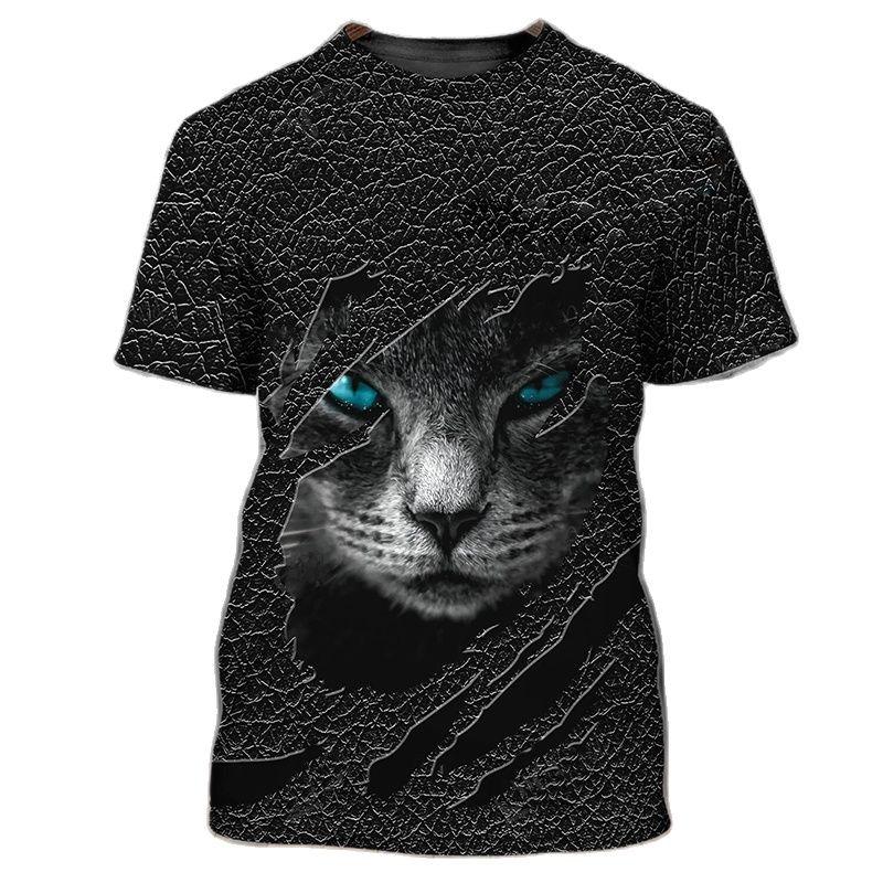 Summer Fashion Funny Animal Cat graphic t shirts Men Casual Hip Hop Personality Street Style Printed round neck Short Sleeve Tee