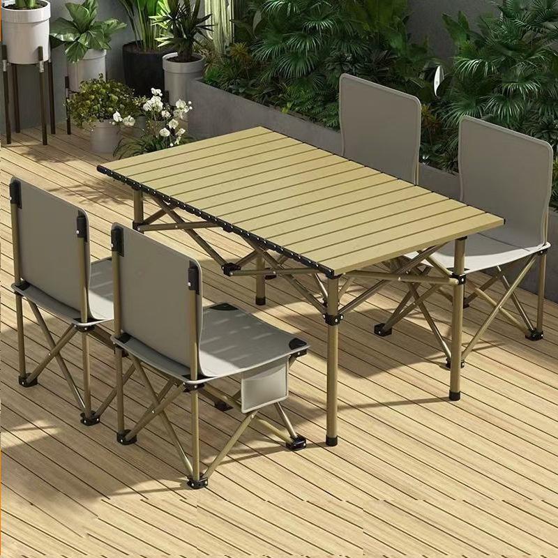 Draagbare Opvouwbare Camping Tafel & Stoelen Set met Roltafel en Visstoel