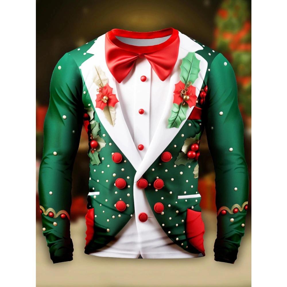 Weihnachts-T-Shirt Herren Bedruckt Bequem Langärmlig Bequem Vielseitig T-Shirts Modisch