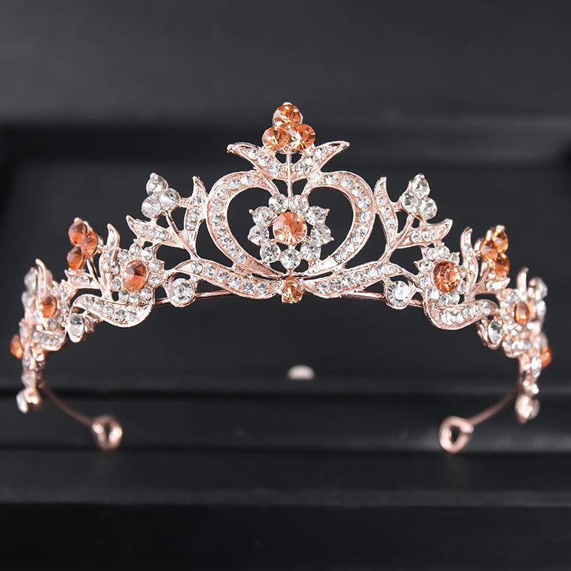Rose Gold Color Crystal Tiaras And Crowns Rhinestone Prom Princess Diadem Wedding Bridal Hair Accessories Jewelry Crown Tiara