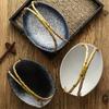 Japanese Ceramic Sushi Plate with Bamboo Handle – Creative Hanging Fruit & Dessert Tray