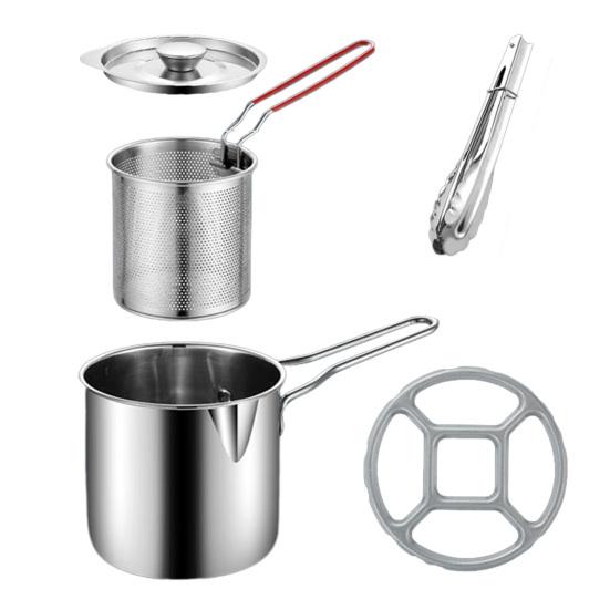

1.2L Stainless Steel Deep Fryer Pot with Basket Clip Large Capacity Dishwasher Safe Frying Cooking Oil Filter Bacon Grease Container Kitchen Gadgets