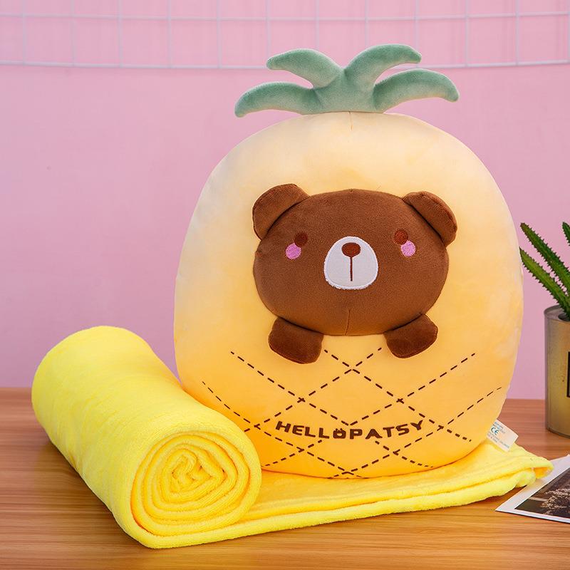 Strawberry Hugging Pig & Little Bear Plush Toy Blanket – Dual-use Nap & Travel Comfort for Kids