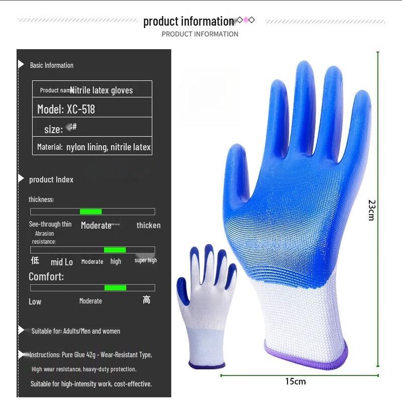 Huapusi Wear-Resistant Nitrile Latex Coated Work Gloves