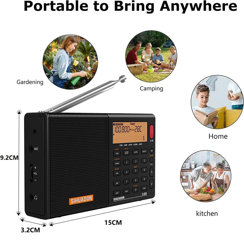 SIHUADON Portable High Easy Japanese Instruction Manual Included D-808 Radio, FM/AM/SW/LW/Air Band, SSB/BCL/DSP/RDS, Sensitivity, Compact,