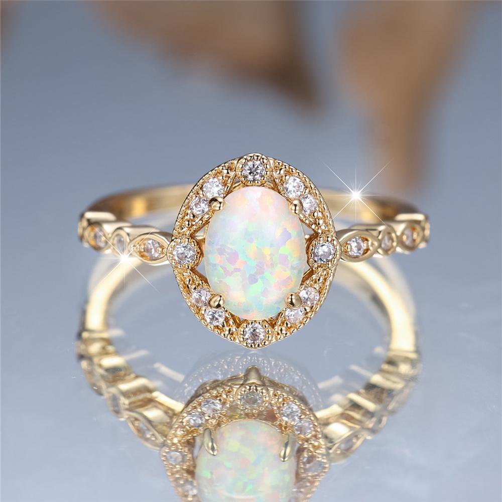 Trendy White Oval Opal Ring Vintage Fashion Gold Color Wedding Bands Engagement Rings For Women Men Minimalist Jewelry
