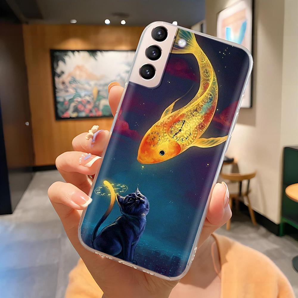 For Samsung S21 FE Plus Ultra Phone Case Butterfly Cat Soft Silicone Cover For Galaxy S21+ S21FE S 21 Protection Funda Coque