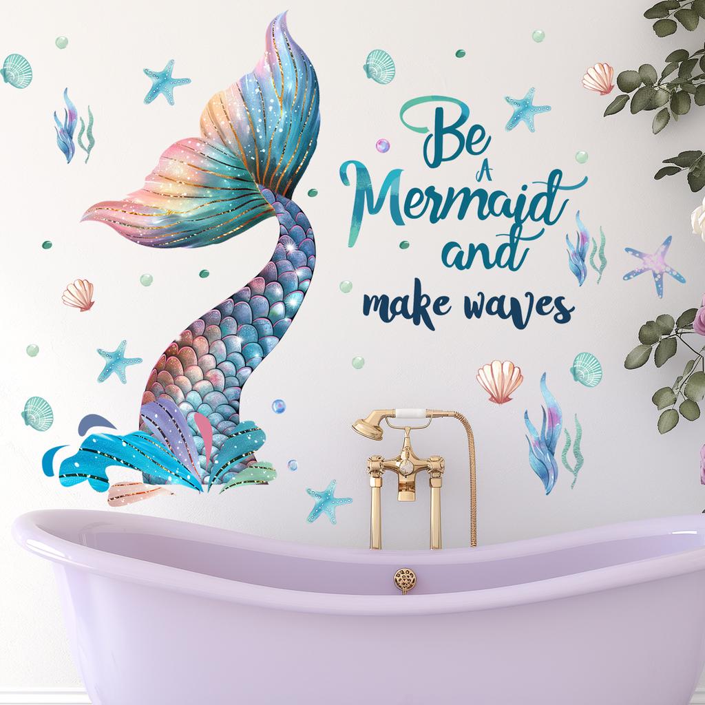 Tegneserie Havfrue veggklistremerker for soverommet Bakgrunn Barnerom Stue dekorasjon