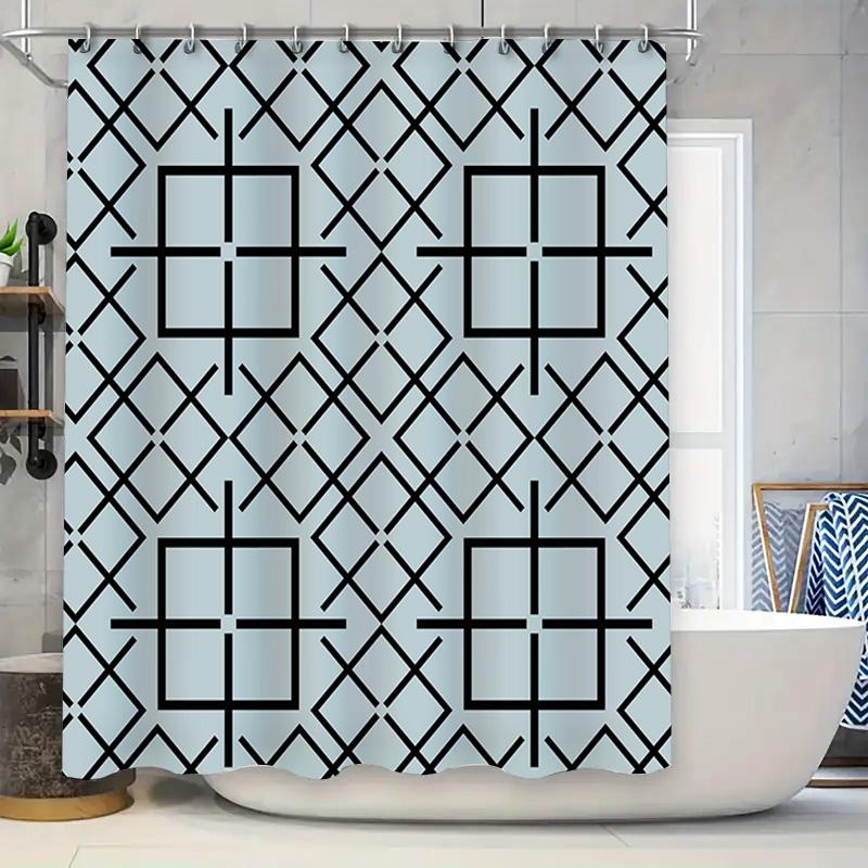 

Modern Blue Rectangular Pattern Bathroom Shower Curtain Waterproof Fabric Home Decoration For Bathtub Decor Set-In Floral Bath R W60H190(CM)-1 Pcs