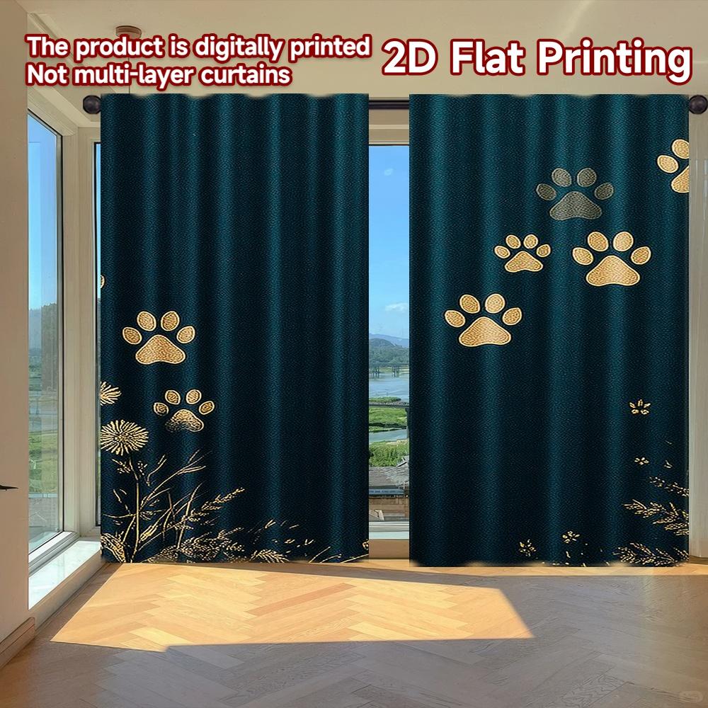 

Set Of 2 Flat Printing Curtains Without Rod Golden Paw Prints Trail Saint Patrick Is Day Festival Popular Drapes Curtain Made Polyester W100*H70(CM)-Rod Pocket&1PCS