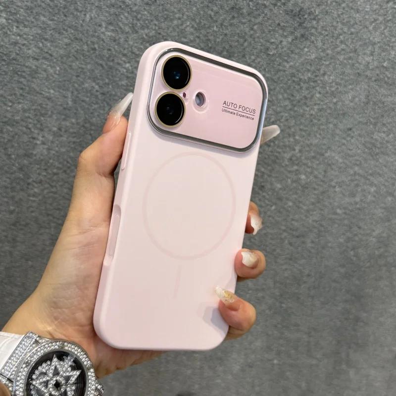 Luxury Liquid Silicone With Crystal Lens Protection Phone Case For iPhone 17 16 15 14 Pro Max 13 Magnetic Wireless Charge Cover