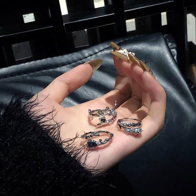 Punk Irregular Rings With Opal Aesthetic Egirl Hollow Vintage Stone Rings For Women Y2k Open Ring Trendy Jewelry