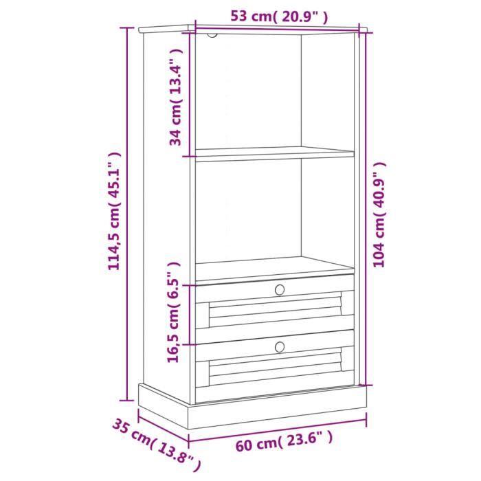 VidaXL Bookcase VIGO 60x35x114.5 Cm Solid Pine Wood 353184