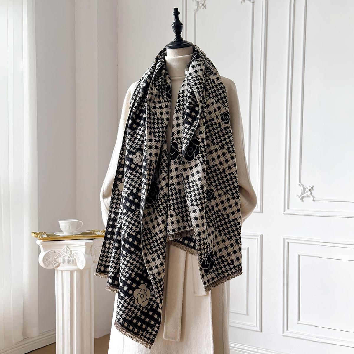 

New Elegance Soft Warm Print Pashmina Scarf Fringe Jacquard Shawl, Autumn Winter Coldproof Windproof Blanket