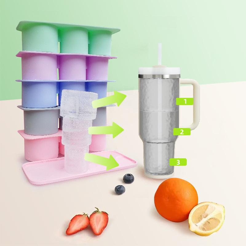 3pcs, Universal Portable Water Cup Special Ice Mold, Ice Tray, Silicone Hollow Cylindrical Ice Box with Lid and Ice Bucket