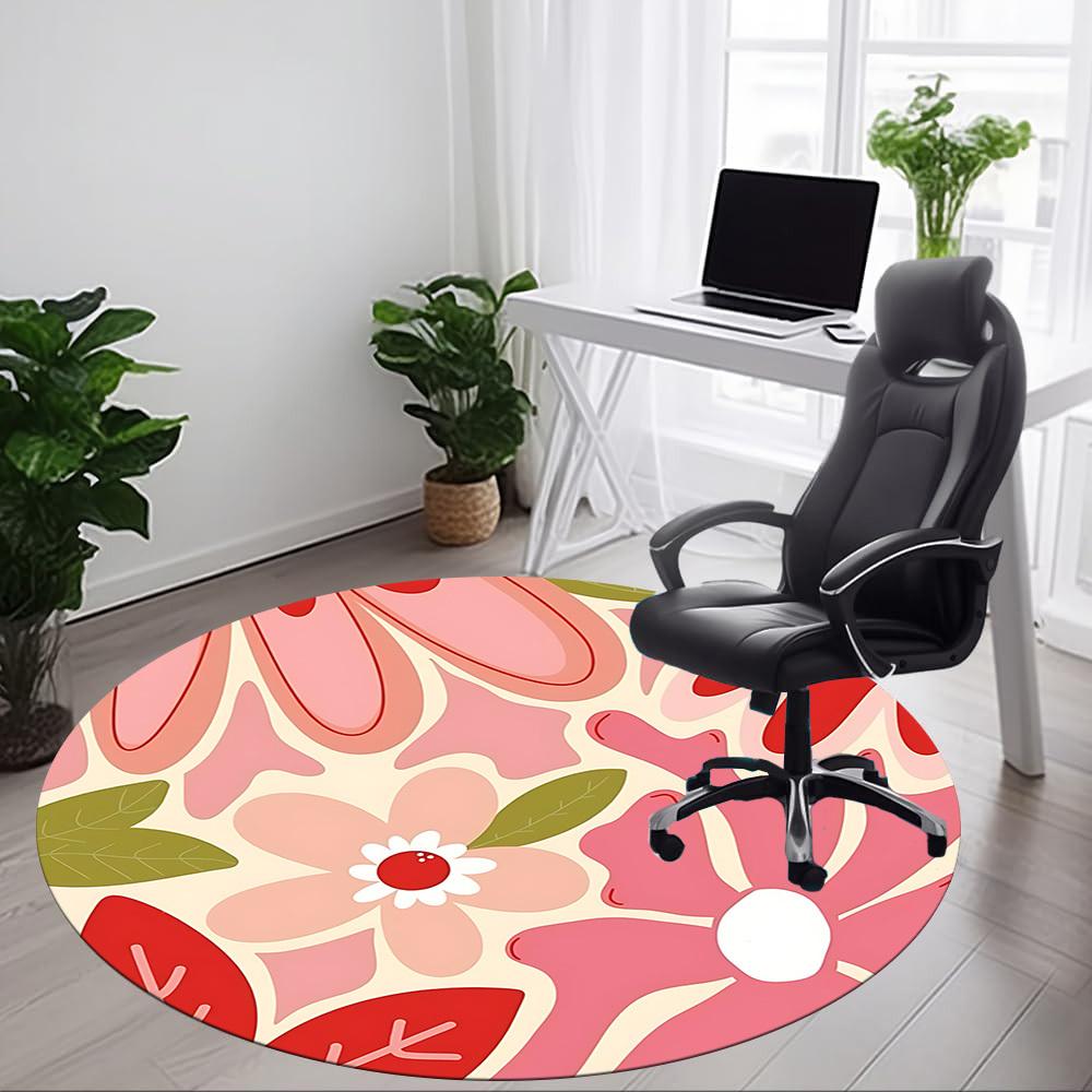 1 Stück Runder Teppich mit Blumenmuster für das Büro, Matte geeignet für Büro, Unter Bürostühlen Schlafzimmer Wohnzimmer Heimdekoration, Raumdeko