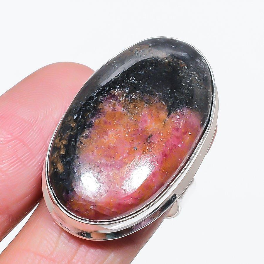 

Natural Rhodonite Gemstone Handmade 925 Sterling Silver Jewelry Ring Size 8 Q7h99
