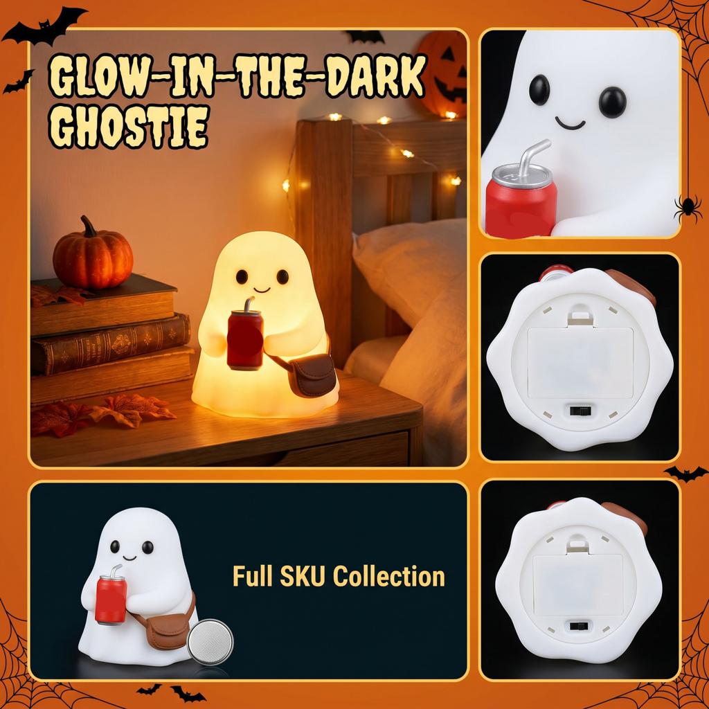Halloween Ghost Light Desktop Decoration Battery Operated Soft Silicone Material Night Lamp for Indoor Use with Button Cell Power