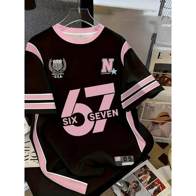 Moda letnia Dzieci Numer 67 Osobowość Amerykański Codzienny Nadruk Cyfrowy Ubrania dla Chłopców Codzienne Koszulki z Krótkim Rękawem dla Dziewczynek Top