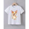 Kids Crewneck Short Sleeve Tee, Cute Corgi Puppy Letter Print Round Neck Summer Casual Top