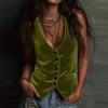 VEZFAA Blusas y camisas con cuello en V sin mangas con estampado de Color sólido informal de moda para mujer