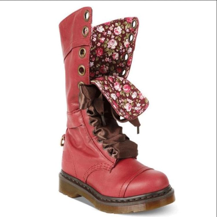 

Women Fall Winter 2021 New Retro Flat Casual Leather Mid-tube Knight Boots Large Size 35-43 43 червоний