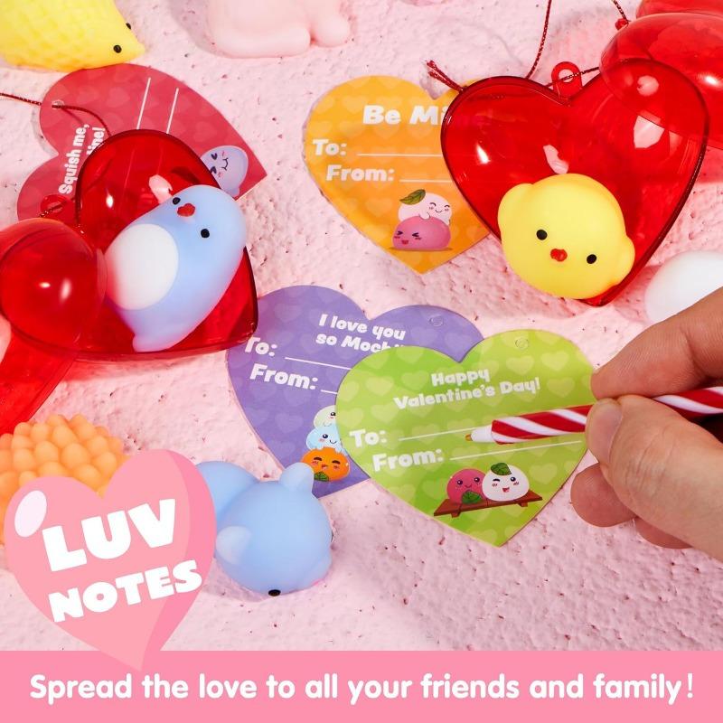 JOYFY 28 Mochi squishy Filled Hearts and Valentine Cards for Valentine Classroom Exchange Party Favors