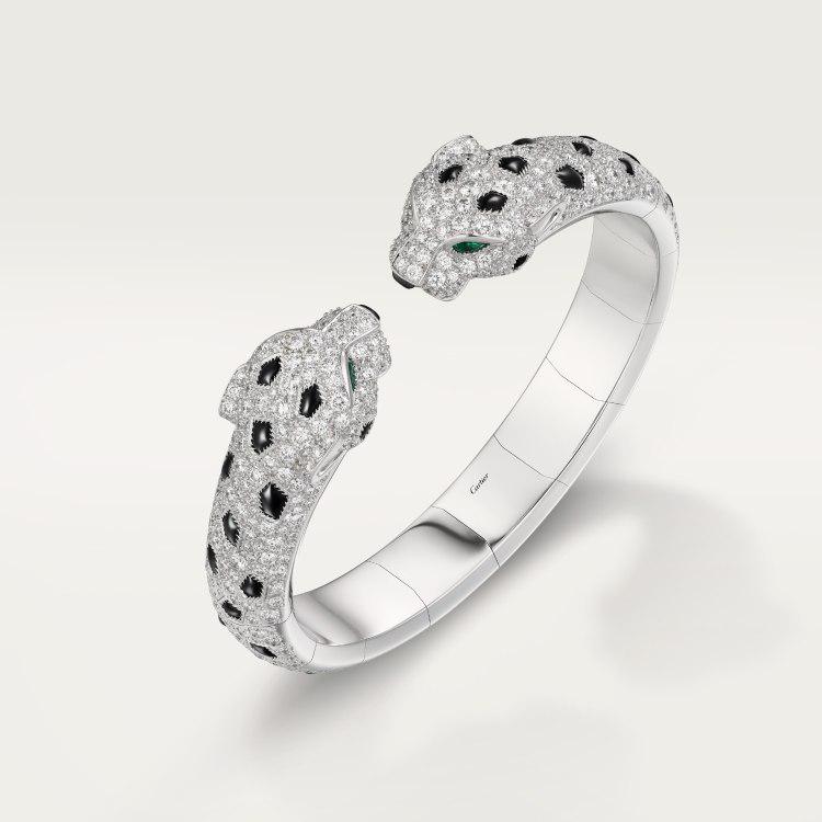 Kajia 925 Silver CNC Panther Bracelet – Smooth Half-Diamond & Full-Diamond Fashion Cheetah Double-Headed Leopard Bangle