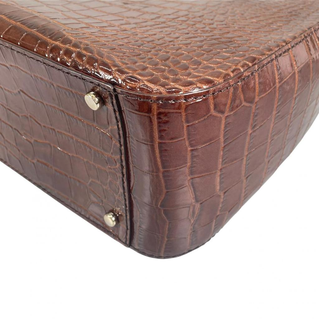 Kate Spade New York Croco Embossed Handbag Leather Brown Women Used